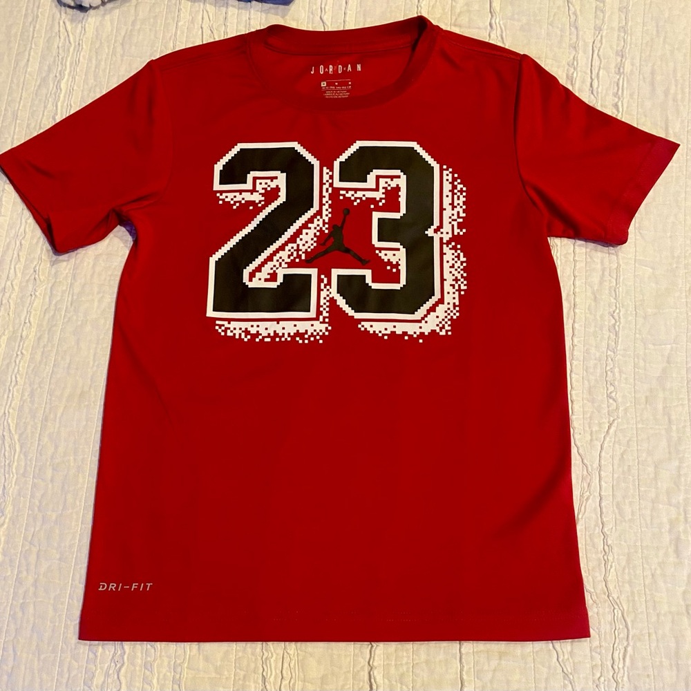 Jordan Red Short Sleeve Tee with Graphic Number 23